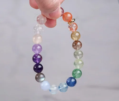 Miniatura 104 de Precious Gemstone Natural Crystal Healing Bracelet, Rutilated Quartz, Moonstone, Quartz Handmade Original Design Bracelet