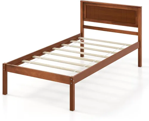 Miniatura 8 de KOMFOTT Marco de Cama de Madera Tamaño Twin con Cabecero, Marco de Cama de Madera Maciza con Soporte de Listones, Almacenamiento Debajo de la Cama