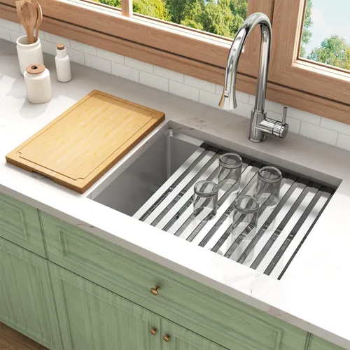 Miniatura 12 de LQS Fregadero pequeño de barra dorada para montaje inferior, fregadero de barra húmeda de PVD dorado y fregadero de cocina RV de 15 x 17 pulgadas