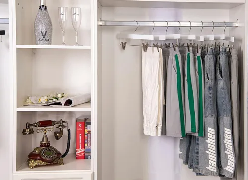 Miniatura 9 de Quality Hangers Percha de madera de lujo ultra fina que ahorra espacio, perchas para faldas con barra cuadrada para pantalones, lo mejor para Blanco