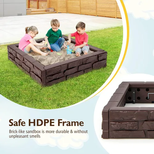 Miniatura 2 de Costzon Caja de arena para niños con cubierta, caja de arena de polietileno de alta densidad de 47 x 47 pulgadas con cubierta Oxford, forro Óxido