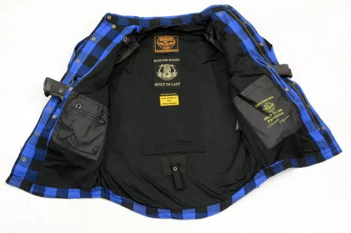 Miniatura 11 de Camisa de motociclista Milwaukee Leather para hombre, de franela a cuadros azul con armadura aprobada por CE reforzada con fibra de aramida MPM1634