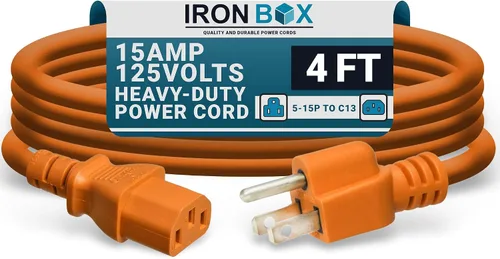 Miniatura 12 de IronBox Electric - Cable de alimentación de servicio pesado 5-15P a C13 - Cable de 3 clavijas 15A 125V 14/3 SJT para PC - Cable para computadora