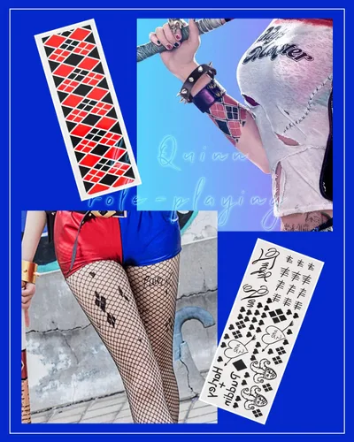 Miniatura 6 de Quinn Puddin Gargantilla de Halloween ajustable de cuero punk, collar con letra, calcomanías de tatuaje, remaches, pulsera de pinchos, accesorios