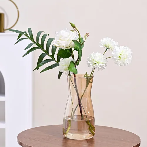 Miniatura 8 de Jarrones de vidrio para flores, 8 pulgadas de alto, modernos jarrones de cristal transparente iridiscente para centros de mesa, decoración de Ámbar