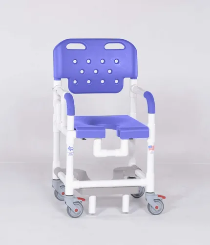 IPU PLT817 FRRDA Platinum Line Silla de ducha con ruedas para uso sobre el inodoro y en la ducha con brazo derecho y reposapiés deslizante (azul)
