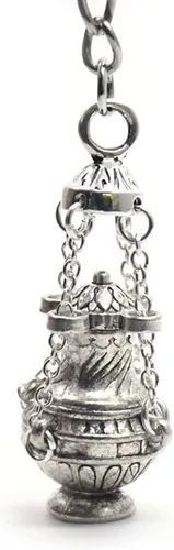 Miniatura 6 de Surakey Llavero con quemador de incienso de incensario, llavero de fe cristiana en tono plateado, regalo religioso, aleación de zinc, llavero