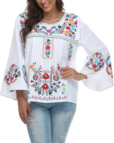 Miniatura 6 de YZXDORWJ Blusa de verano con bordado bohemio mexicano bohemio para mujer