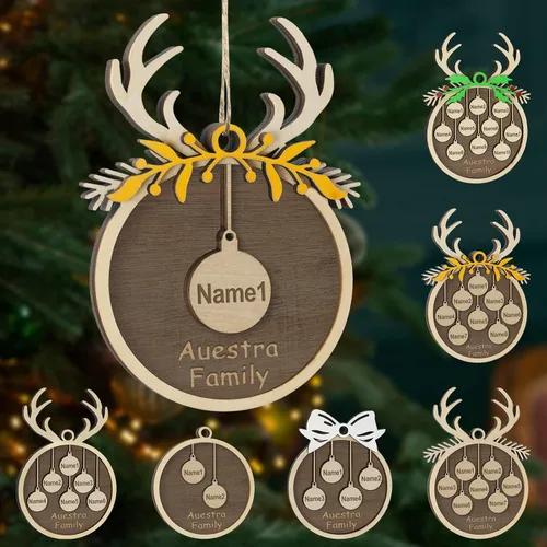 Miniatura 21 de Adornos de Navidad personalizados, familia de 1 nombre, adornos de Navidad de madera personalizados, decoración personalizada, decoración de árbol