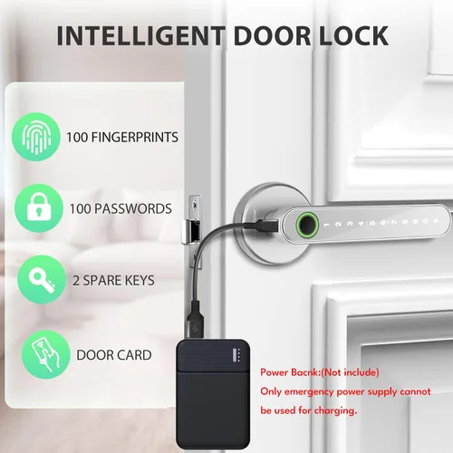 Miniatura 3 de Cerradura de puerta biométrica de huellas dactilares con teclado, entrada sin llave, cerraduras de puerta para dormitorios, hogar, hotel, oficina