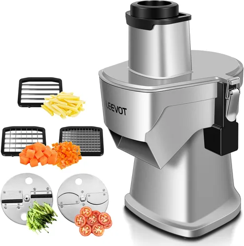 LEEVOT Picadora Comercial de Verduras 200W, Procesador Eléctrico de Alimentos para Rebanar, Cortar en Cubitos y Rallar, Cortadora Profesional de