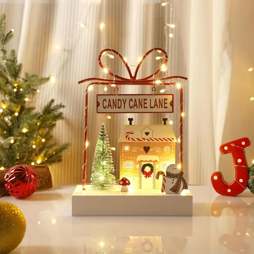 Miniatura 7 de Decoración de Mesa de Navidad, Decoraciones Iluminadas de Madera, Decoraciones de Mesa de Navidad Operadas a Batería para Interiores