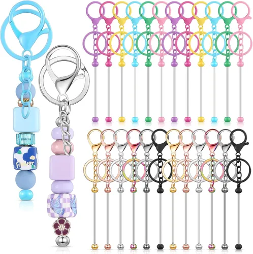 Miniatura 8 de Tondiamo 24 piezas de barras de llavero con cuentas a granel para kit de fabricación de llaveros, regalos para mujeres y hombres, manualidades DIY