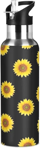 Miniatura 8 de Stainless Steel Vacuum Insulated Water Bottle 32 Oz, BPA-Free Sports Water Bottle for Gym Outdoor Travel School, Yellow Sunflowers Black