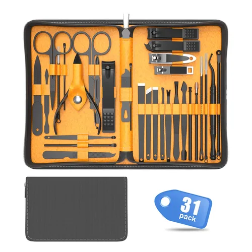 Juego de cortaúñas de manicura, kit de pedicura de manicura de acero inoxidable, kit de aseo profesional, con lujoso estuche de viaje