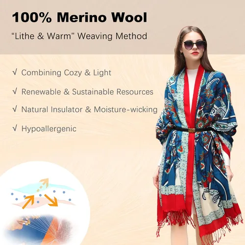 Miniatura 265 de DANA XU Manta de pashmina extragrande 100% de lana merina, bufanda de viaje, bufanda de cachemira para mujer, otoño e invierno, chal de gran