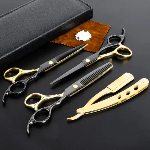 Tijeras profesionales de peluquería de oro negro juegos de corte de pelo salón tijeras rectas multifuncionales Tijeras de dientes Tijeras de