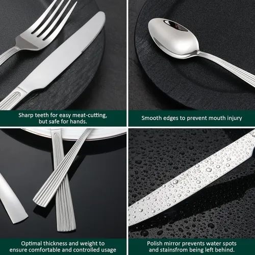 Miniatura 7 de DECCO - Juego de cubiertos de 20 piezas (tenedor de cena, tenedor de ensalada, cuchillo, cuchara, cucharadita) en cubiertos aptos para lavavajillas