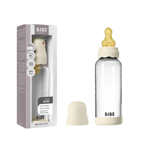 Miniatura 11 de BIBS Boheme - Botella de cristal para bebé, 4.1 fl oz, anticólicos, pezón redondo de látex de goma natural. Apoya la lactancia materna natural