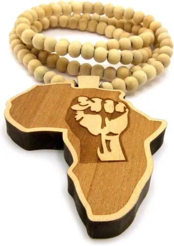 Miniatura 3 de Collar de cadena de cuentas de madera para hombre de África MAP FIST African Power Unity