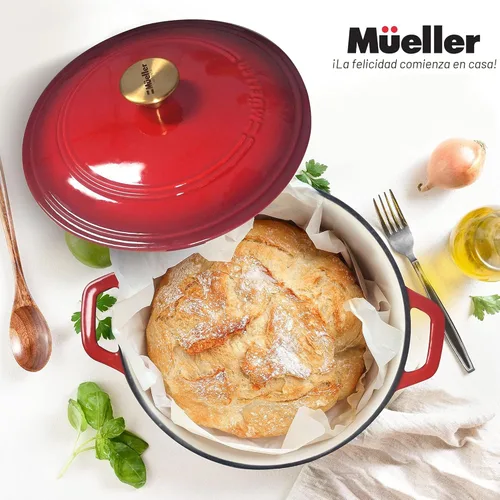 Miniatura 8 de Mueller Horno Holandés de Hierro Fundido Esmaltado de 6 Cuartos, Cazuela y Sartén para Estofar de Servicio Pesado con Tapa y Perilla, Seguro