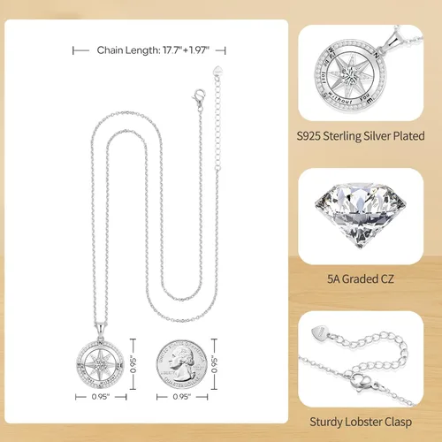 Miniatura 15 de Peeshow Collar para mujer, brújula, piedra natal, joyería de cumpleaños, aniversario, ideas para su novia, regalo romántico de amor en Navidad, día