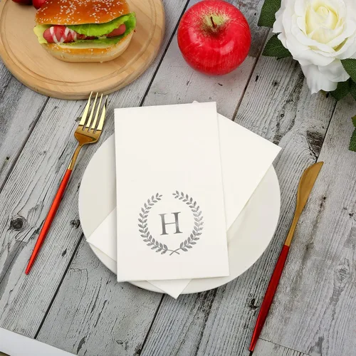 Miniatura 3 de Paquete de 200 servilletas desechables con monograma de papel de aluminio plateado con letra H, servilletas para invitados con inicial, toallas