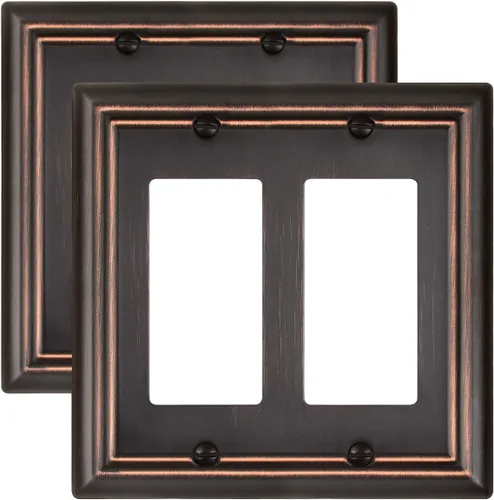 Cubiertas de Enchufe Decorador Doble, Placas de Pared de Bronce Envejecido para Interruptor de Regulador, Enchufe GFCI y Receptáculo, Placas de