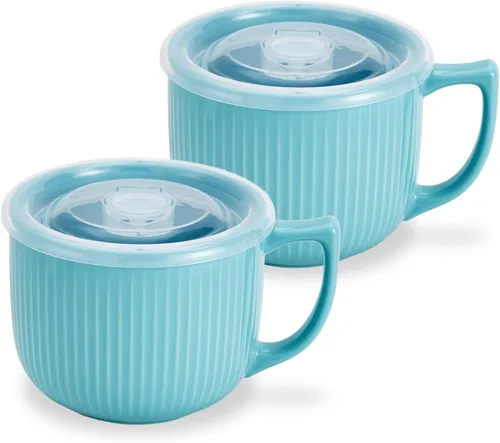 Miniatura 12 de Tazón de sopa de cerámica con asa de 32 onzas – Tazón de ramen para microondas con tapa, tazas y tazas de sopa para cereales, avena, ramen, fideos