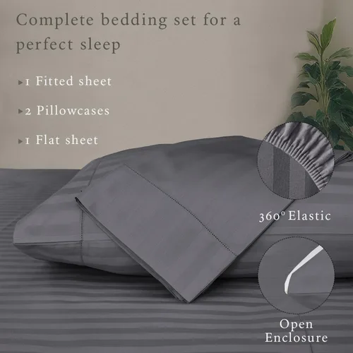 Miniatura 3 de Threadmill Juego de ropa de cama de algodón de lujo de 500 hilos de 4 piezas, sábanas suaves y sedosas de color gris oscuro con bolsillo profundo