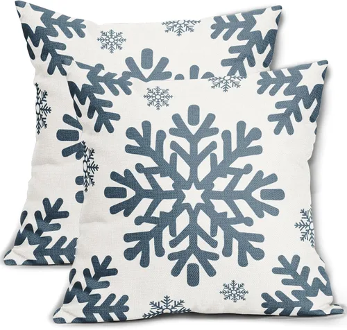 Miniatura 19 de Fundas de almohada decorativas de Navidad negras 40x40 cm con copos de nieve blancos de Navidad, juego de 2, temática rústica de invierno