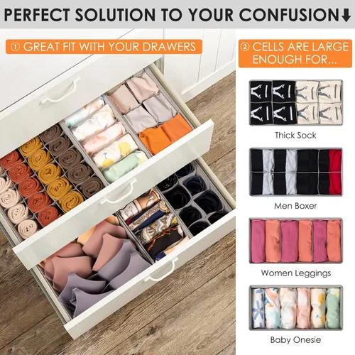 Miniatura 2 de Organizador de Cajones para Ropa, Juego de 8 Organizadores de Cajones para Ropa de Bebé, Ropa Interior, Calcetines, Organización y Almacenamiento
