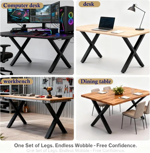 Miniatura 3 de Juego de 4 patas de metal para mesa de comedor de 28 pulgadas, patas de escritorio con marco en X de acero resistente con patas ajustables