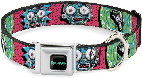 Buckle-Down Collar de perro Hebilla de cinturón de seguridad Rick y Morty Circuito enfrenta Portal Gun 9 a 15 pulgadas 1.0 pulgadas de ancho,