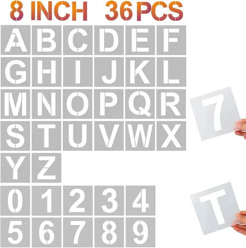 YEAJON 36 plantillas de letras y números, plantillas de manualidades del alfabeto, plantillas de plástico reutilizables para pintar en madera,