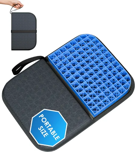 WISIMMALL Cojín de asiento de gel, cojín de viaje portátil para sentarse por mucho tiempo, grueso y plegable, 14.5 x 10.5 pulgadas, cojín de asiento