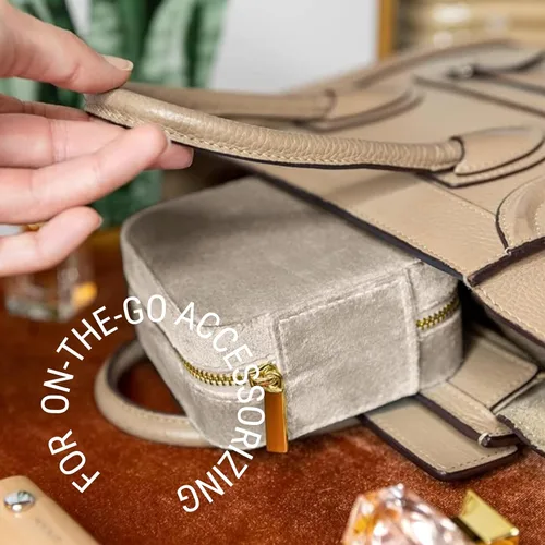 Miniatura 7 de Joyeros de viaje de terciopelo afelpado para mujer, caja organizadora de joyas, estuche pequeño de viaje para joyería , organizador de aretes