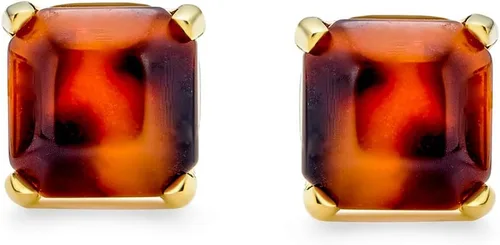 Miniatura 2 de Aretes de aro hexagonales con forma cuadrada de tortuga marrón para mujer, acero inoxidable chapado en oro de 14 quilates