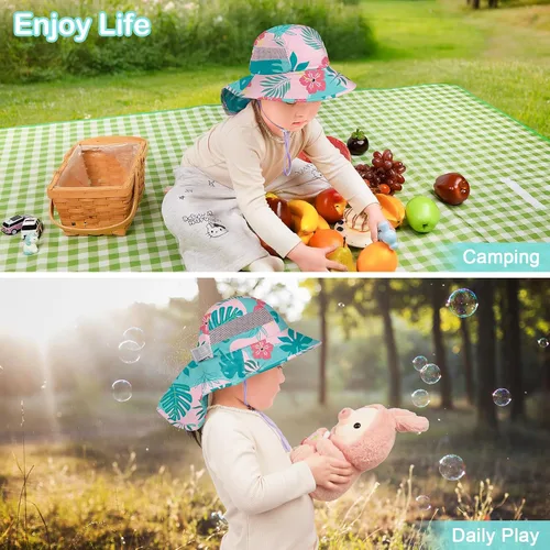 Miniatura 128 de Sombrero de sol para niños, protección UV, unicornio, verano, playa, jugar con ala ancha, solapa para el cuello para niñas y niños