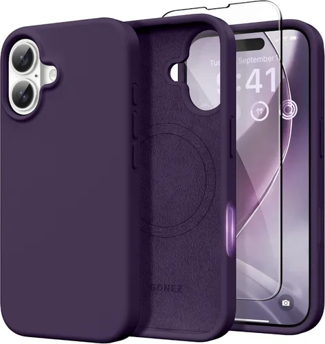 Miniatura 205 de GONEZ Funda de silicona para iPhone 14 Pro Max, compatible con MagSafe, con protector de pantalla + protector de lente de cámara, silicona líquida a