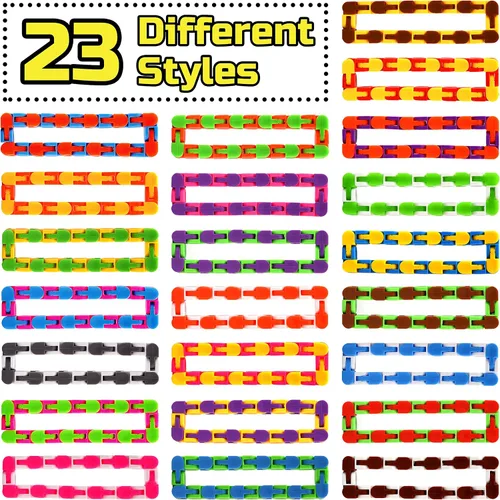 Miniatura 7 de Paquete de 92 juguetes para ansiedad de 24 eslabones con pistas locas a presión y clic, juguete de serpiente para recuerdos de fiesta, cadenas