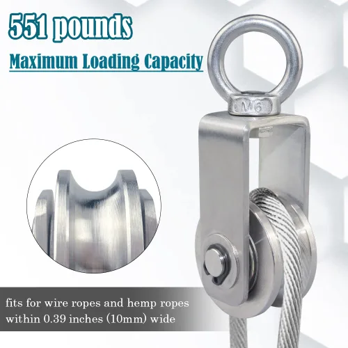 Miniatura 2 de Rueda de polea de cable giratoria de acero inoxidable, bloque de polea de rotación silenciosa, rueda de tracción para sistema de polea, elevación
