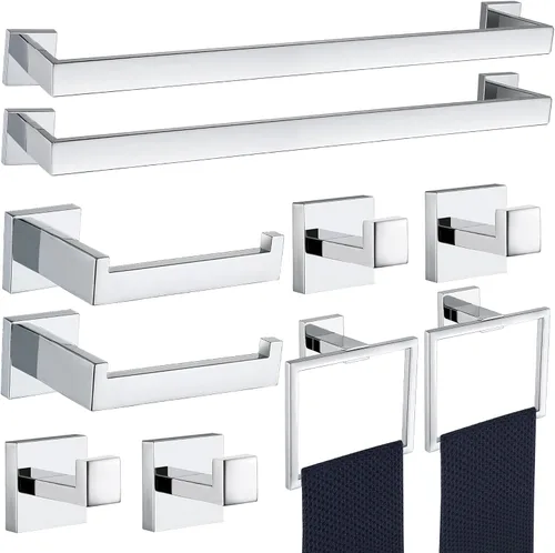 Miniatura 16 de Juego de 5 piezas de accesorios de ferretería para baño en negro mate, juego de toalleros cuadrados de 16 pulgadas para baño, juego de barras