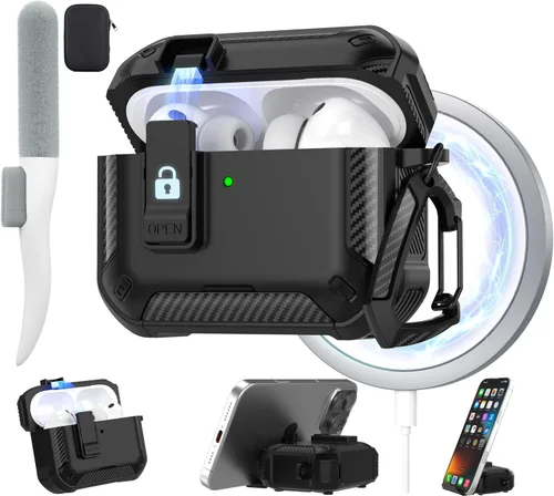 Miniatura 9 de Maxjoy for AirPods Pro 3 Case 2025, MagSafe Compatible with Auto Lock, Shockproof Protective Cover with Phone Stand, Includes Cleaning Kit &
