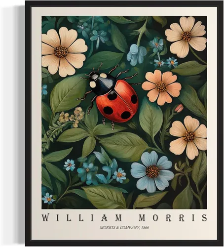 Miniatura 23 de Póster con impresión artística de gato negro, estilo William Morris, floral retro de mediados de siglo, botánico, victoriano, Academia oscura