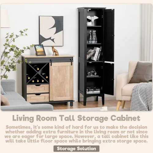Miniatura 3 de LOKO Armario alto para baño, armario de almacenamiento multifuncional con puertas, torre estrecha de lino delgada para baño, sala de estar o cocina
