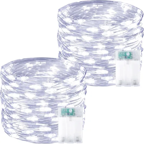Paquete de 2 series de 20 pies con 60 luces LED y temporizador, impermeables, para exteriores e interiores, luz parpadeante que funciona con pilas,