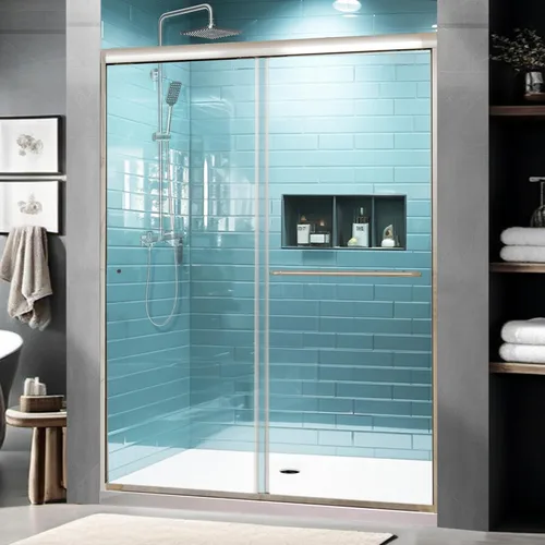 Miniatura 10 de GroGro 56-60" W x 71" H Mampara de ducha giratoria de vidrio semisin marco, vidrio templado transparente de 1/4" (6mm) SGCC, acabado cromo, Cromado