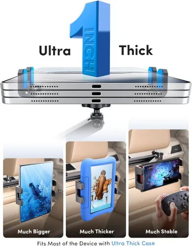 Miniatura 8 de ELWEY Soporte para iPad para asiento trasero de automóvil, reposacabezas para asiento trasero de automóvil, brazo de extensión 3 en 1, soporte