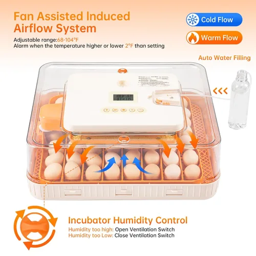 Miniatura 2 de Incubadora de 56 huevos para incubar huevos, girador automático inteligente y control de humedad, vista de 360°, vela incorporada Kit de eclosión